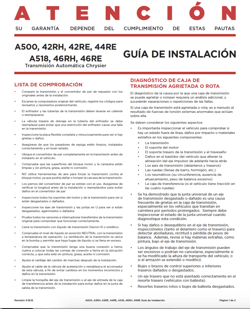 Top Installation Guides Translated into Spanish ETE REMAN The world’s best remanufactured